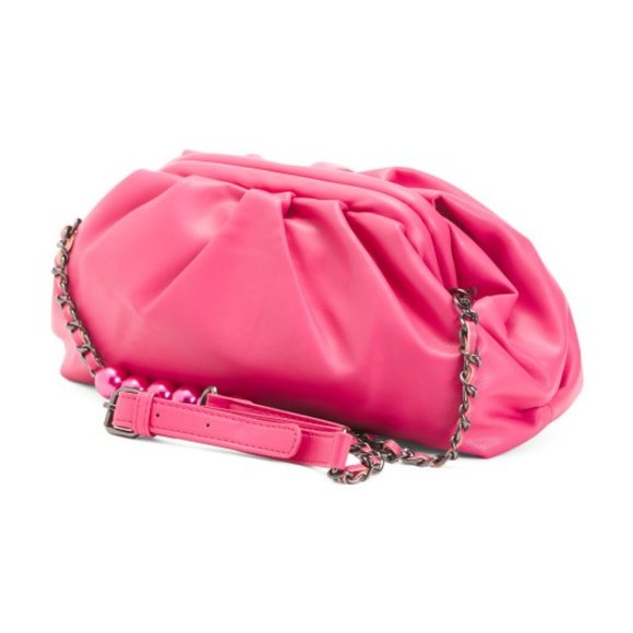 BADGLEY MISCHKA pink Wrapped Frame Crossbody With Pearl Detail On Shoulder Strap - Picture 3 of 3